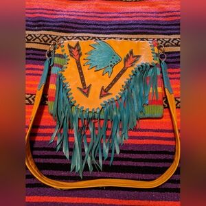 SHELLIE'S Custom Western Leather & Saddle Blanket Fringe Women's Bag - Large